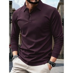 Men’s Solid Color Long Sleeved Polo Shirt Spring and Autumn New Product Simple E