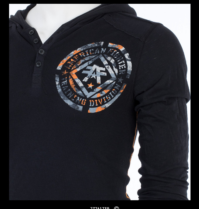 AMERICAN FIGHTER Black AVERETT Long Sleeve Henley Thermal Hoodie T-shirt NWT gallery