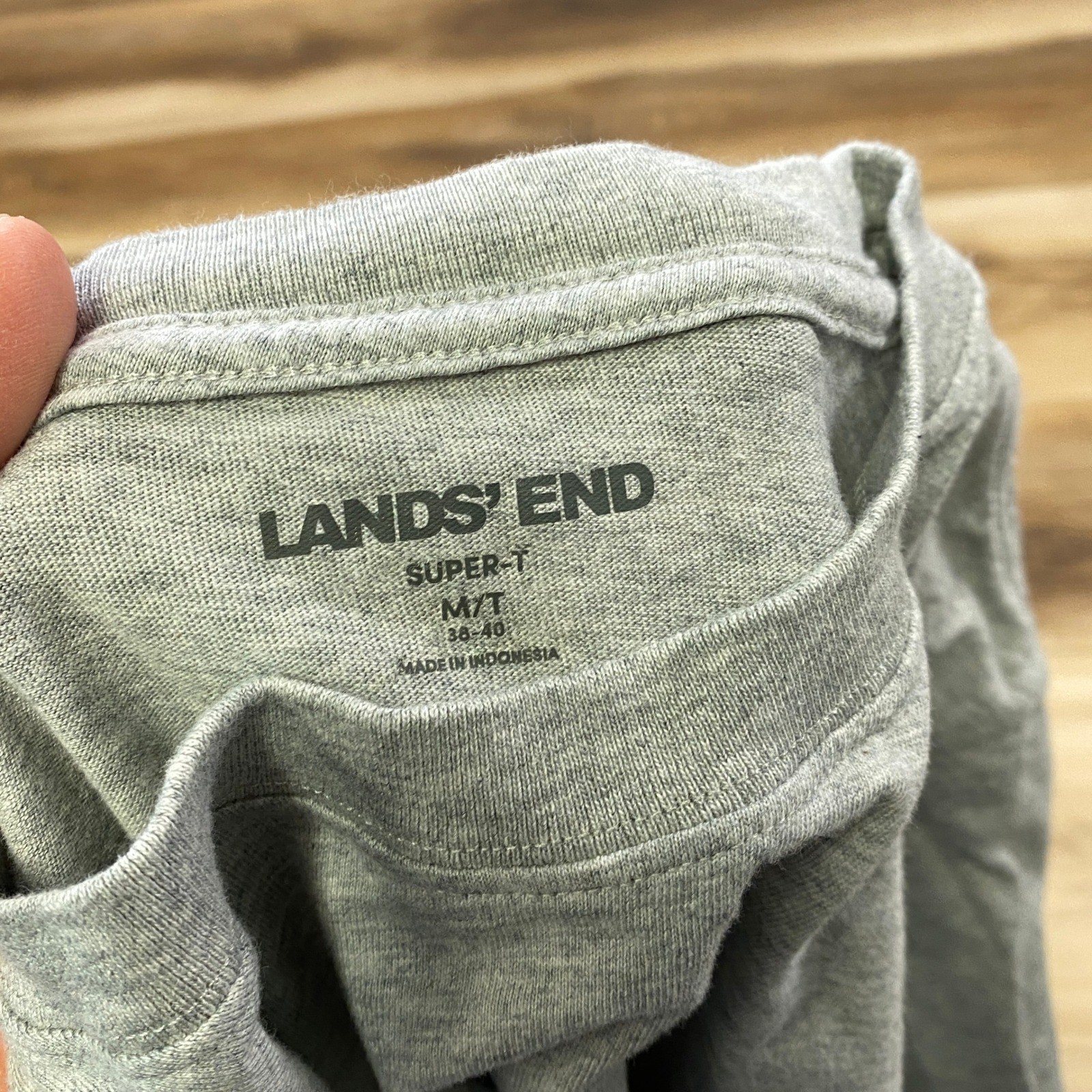 Lands' End Super-T Shirt Men Medium Tall Minimalist 100% Cotton Gray Long Sleeve gallery