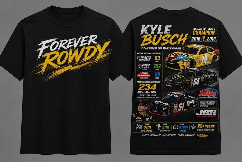 Vintage Kyle Busch Forever Rowdy Champions T-Shirt Nascar Racing Tee gallery