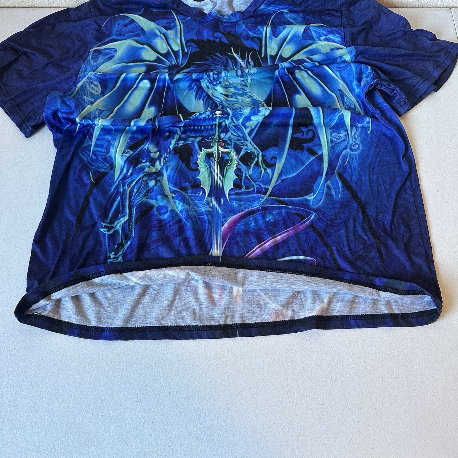 Blue Ice Dragon All Around Print 3D Poly SS T-Shirt Size 0XL Mystical Magic gallery
