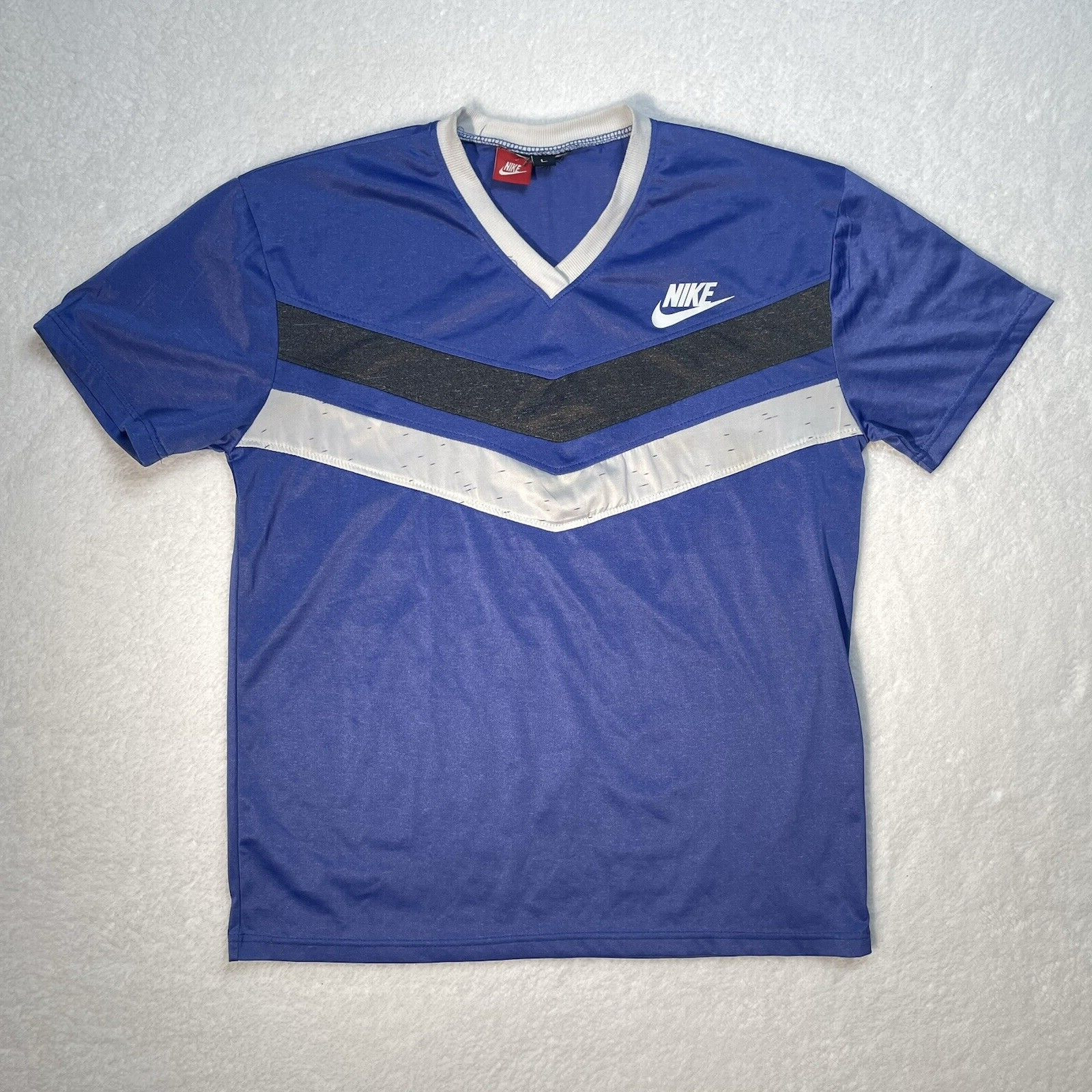Vintage Nike Shirt Mens Large Blue White 90s 80s Soccer Football V Neck Retro gallery