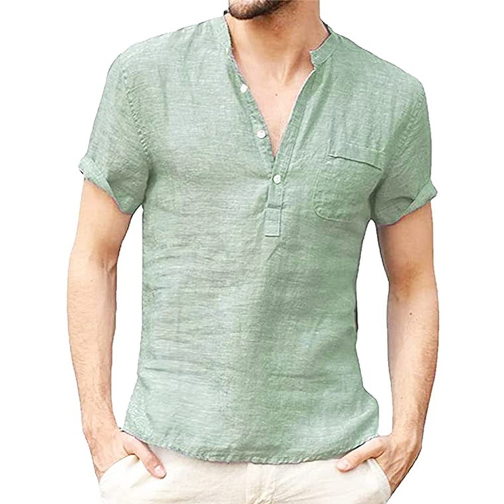 Summer New Men's Short-Sleeved T-shirt Cotton and Linen Led Casual Men's T-shirt gallery