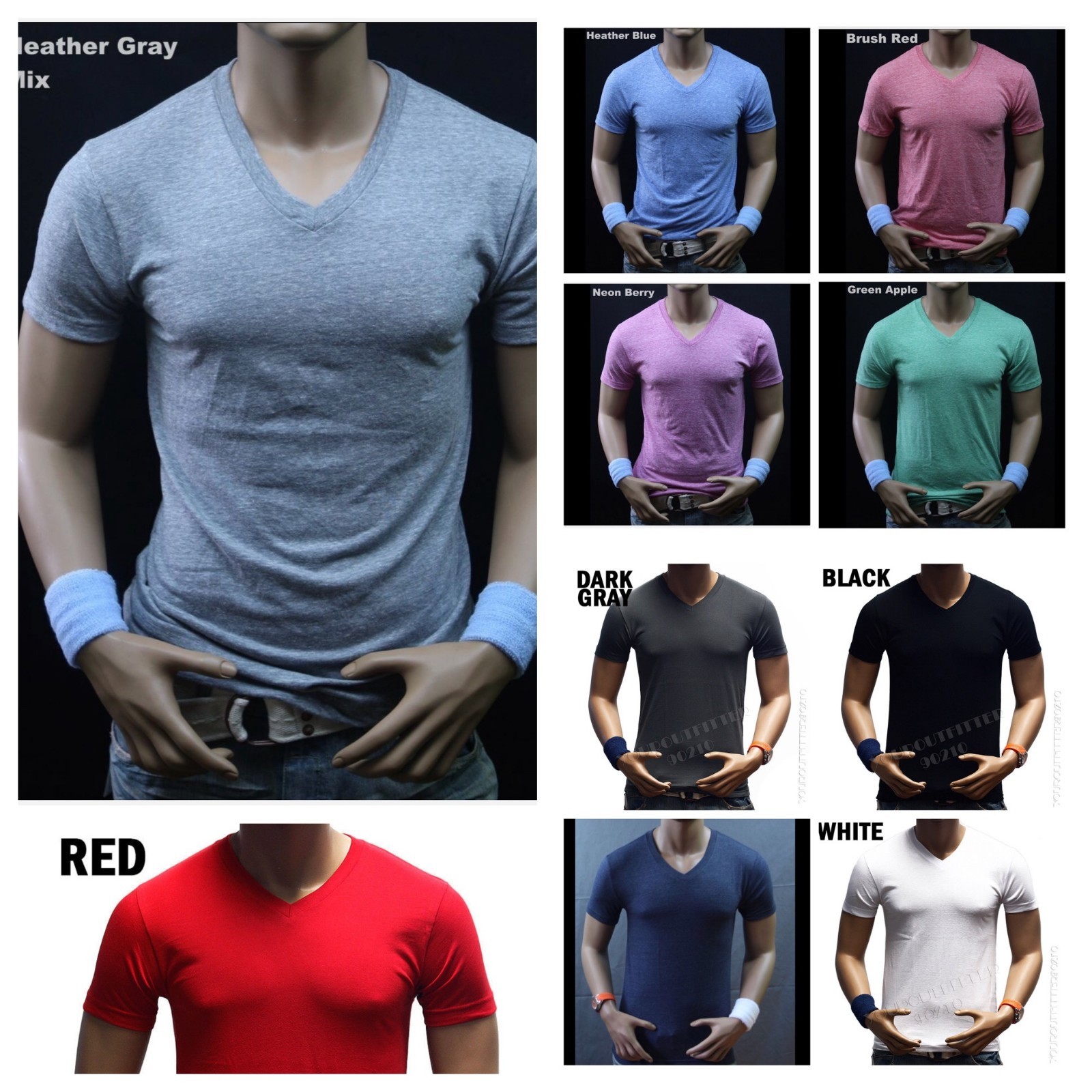 Men Slim T-Shirt V-Neck Fashion Muscle Plain Solid Casual Active Gym Tee S-2X gallery