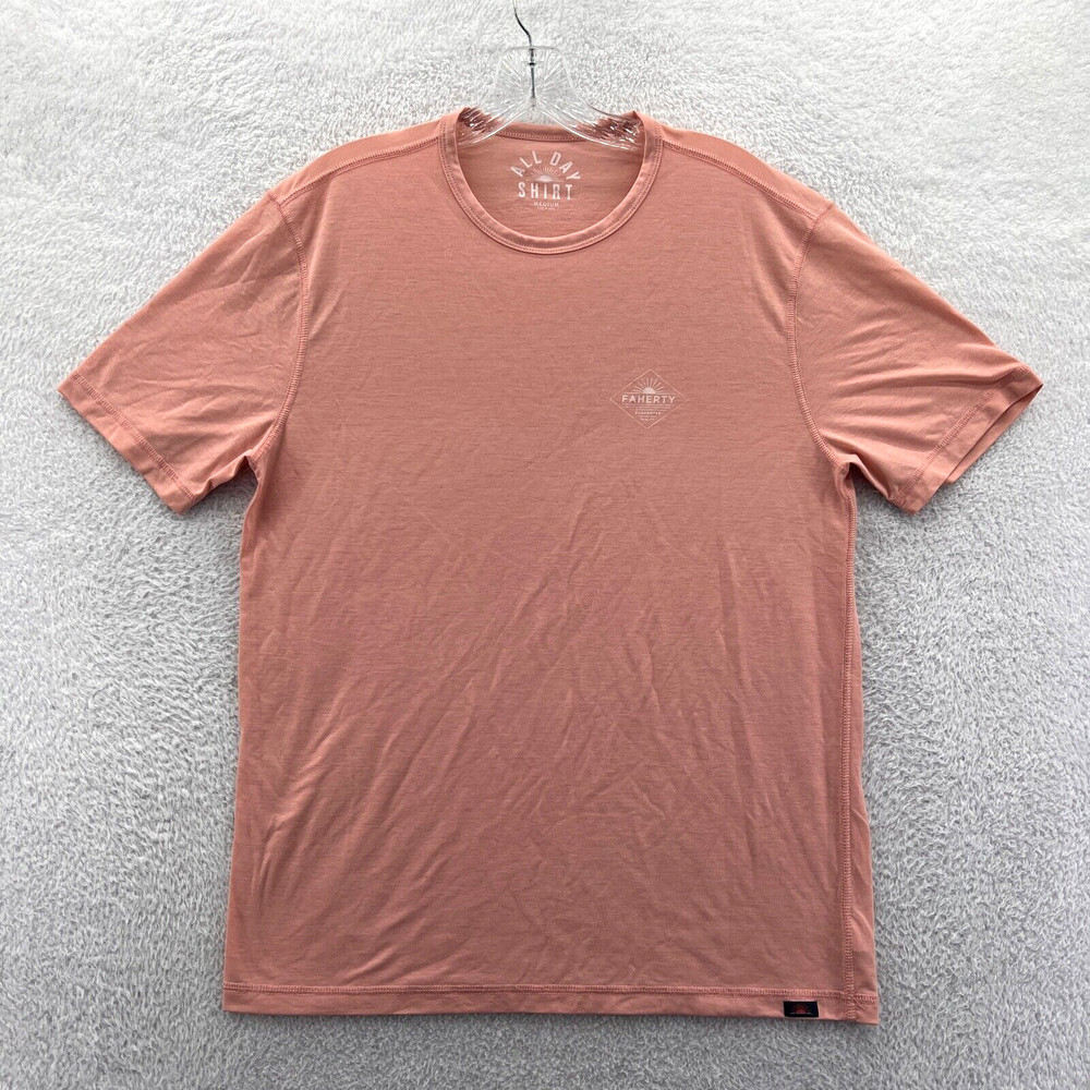 Faherty Shirt Medium Mens Orange All Day UPF Logo Short Sleeve Top Crew Neck Tee