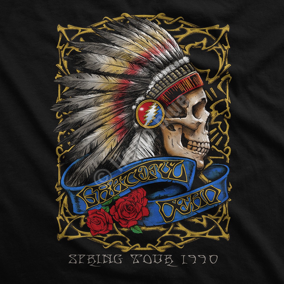 Grateful Dead Spring Tour '90 Black T-Shirt Liquid Blue gallery