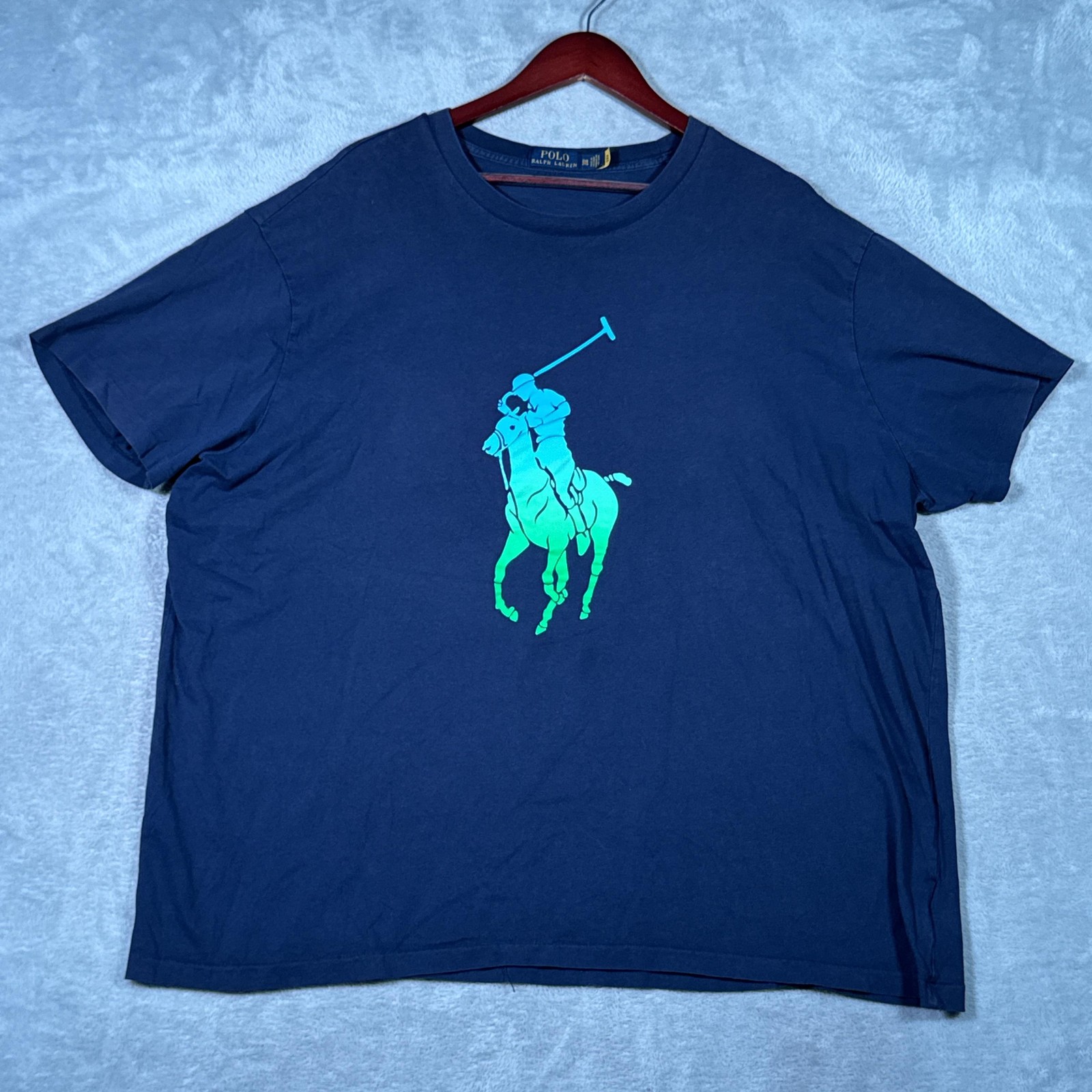 Polo Ralph Lauren Shirt Mens 2XB 2XL Big Blue Neon Big Pony Graphic Logo Tee