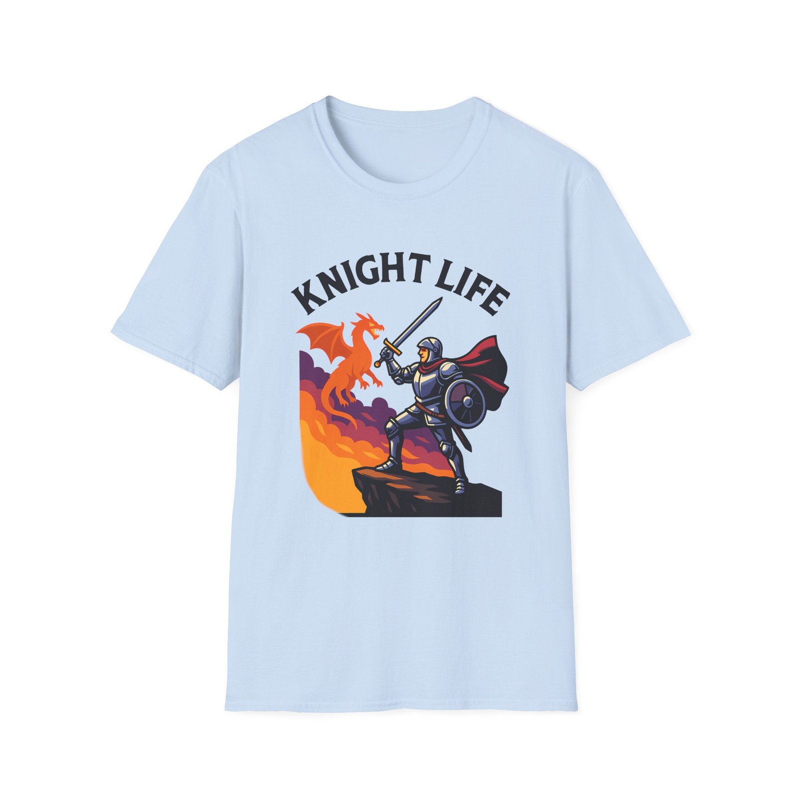 Unisex Softstyle T-Shirt Knight Dragon Cliff Fantasy Battle Epic Medieval Art