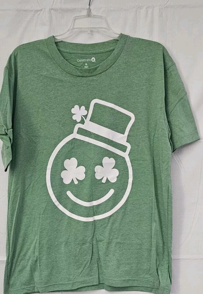 Smiley Face T Shirt Emoji Shamrock Eyes Green XL Unisex Tee NWOT gallery