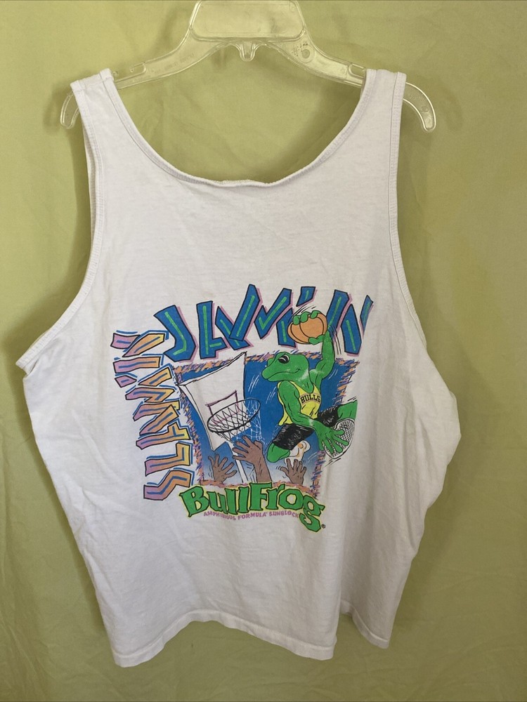 Vintage Single Stitch Bullfrog Basketball Graphic Tank Top Shirt Size Measured