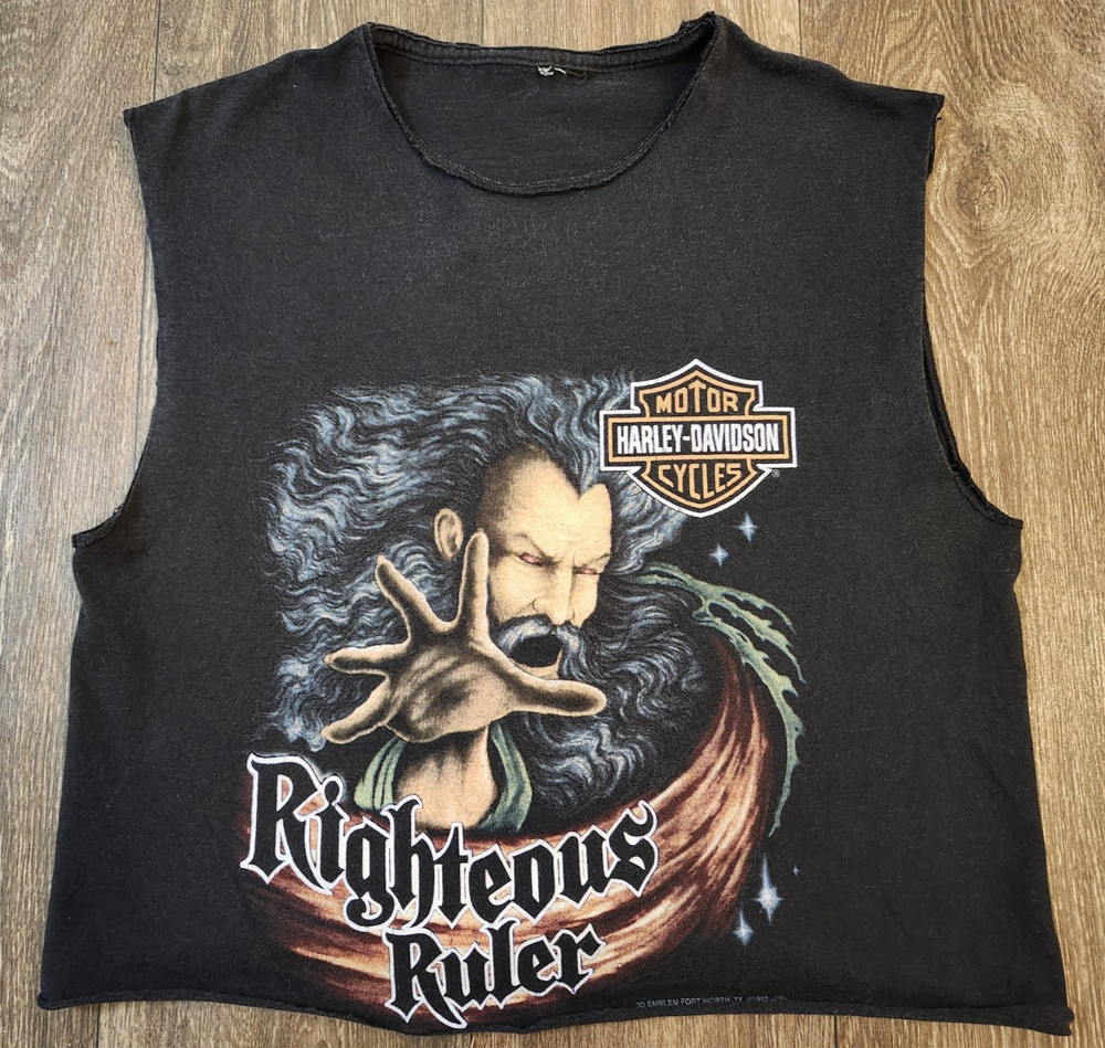 Vintage Harley Davidson 1992 Righteous Ruler 3D Emblem USA Tank Crop Top Small S