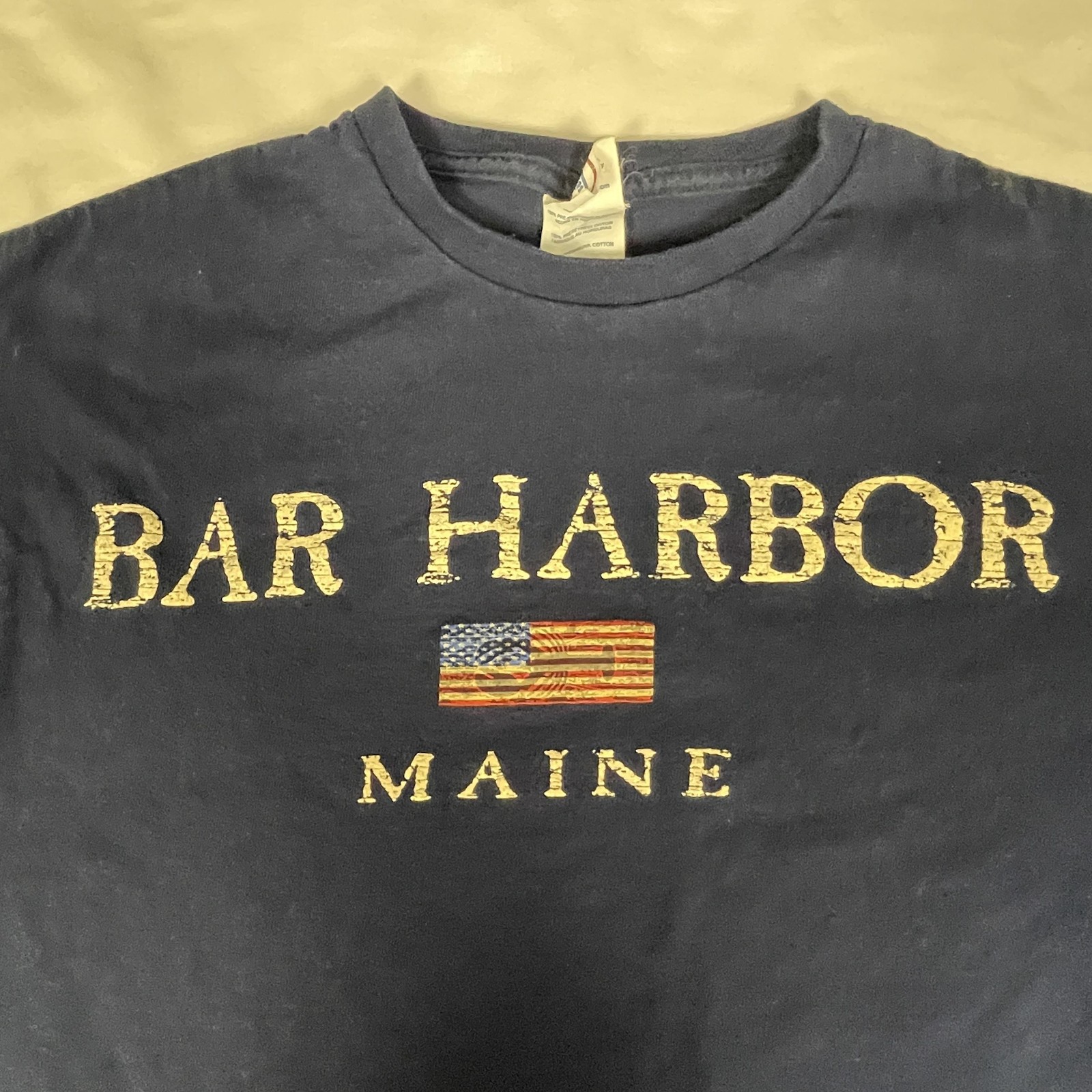 Bar Harbor Maine Shirt Mens Large Blue Delta Pro Weight USA Flag Graphic gallery
