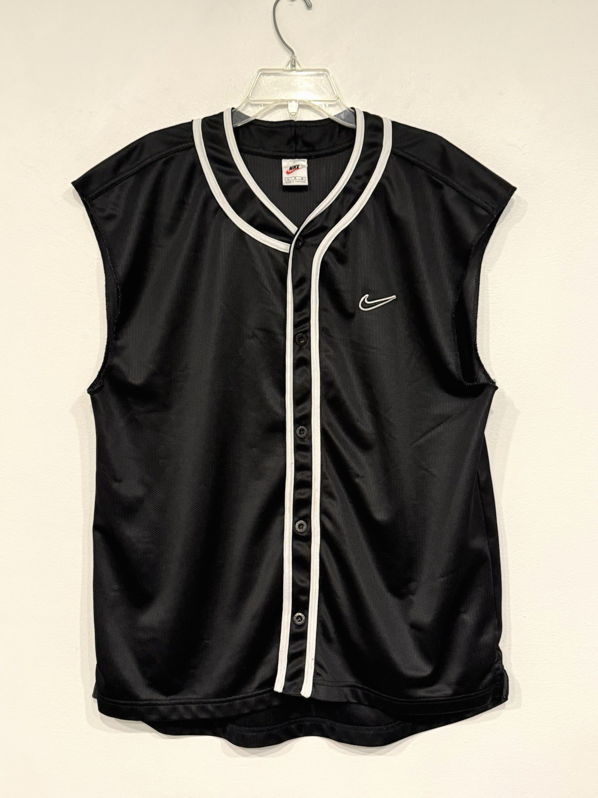 Vintage Nike Men’s Tank Size Large Black Jersey Mesh Button Up Sleeveless Top