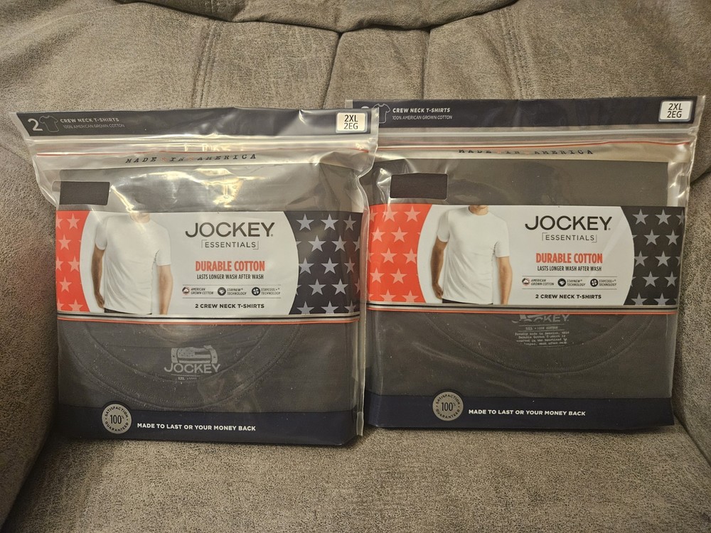 2x Jockey Essentials Men’s Made in America Cotton Crew Neck T-Shirt LRG 2 Pack