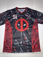 Marvel-Deadpool Distressed Jersey, Men’s Size Medium, New,#91, Black & Red. (J2)