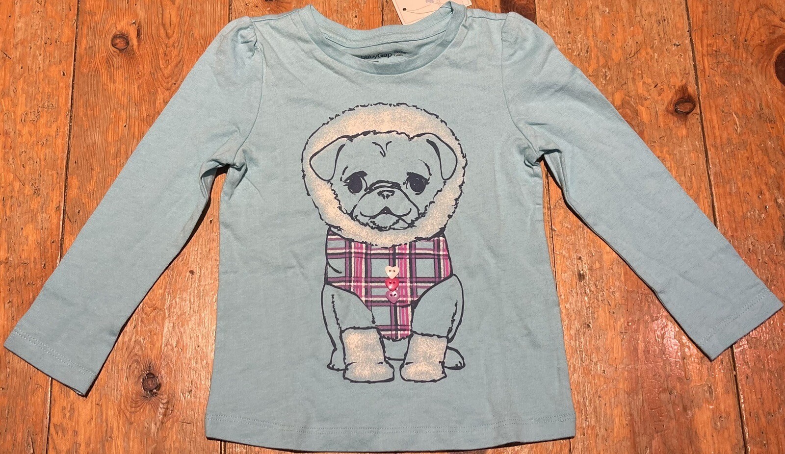 NWT Baby Gap Girls T-Shirt Holiday Winter dog puppy  buttons  2t 2