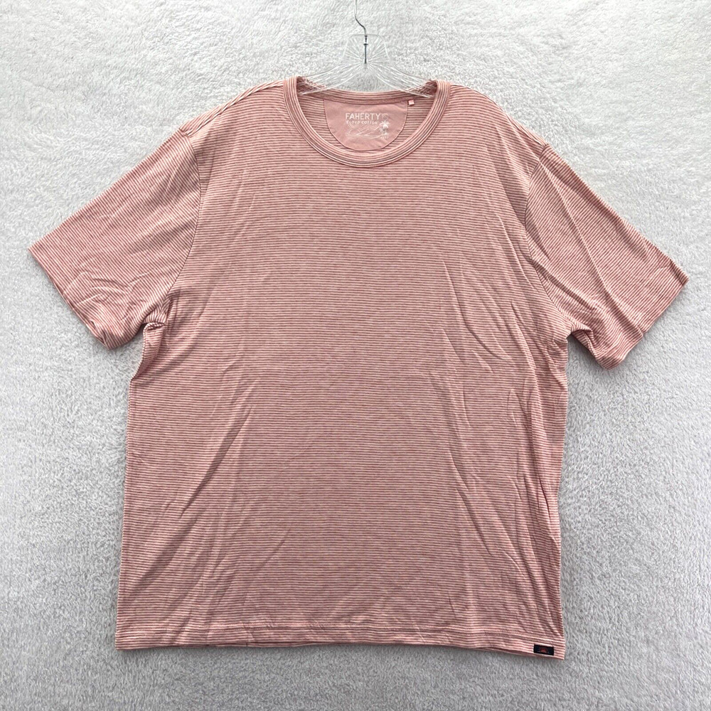 New Faherty Cloud Cotton Shirt Mens 2XL Orange Striped Soft Crew Neck Preppy Aa2
