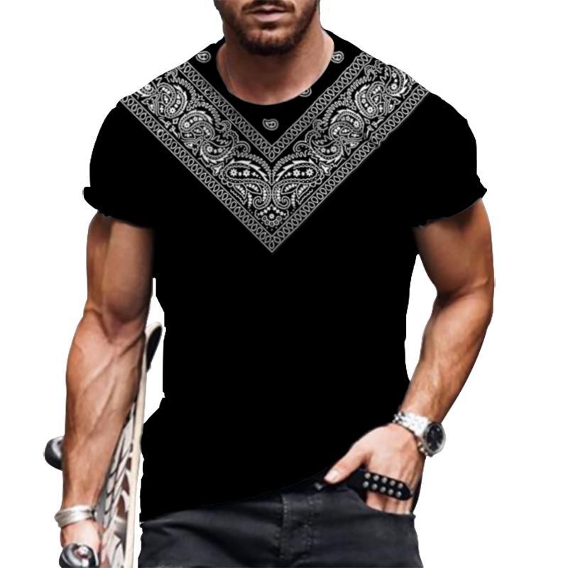 T Shirt Men Paisley Triangle Vintage Silky Soft Black Short Sleeve Graphic Print