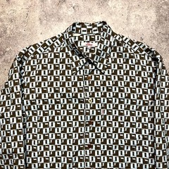 S.Oliver Geometric Pattern Print Blue Brown Long Sleeve Button Up Shirt Size M