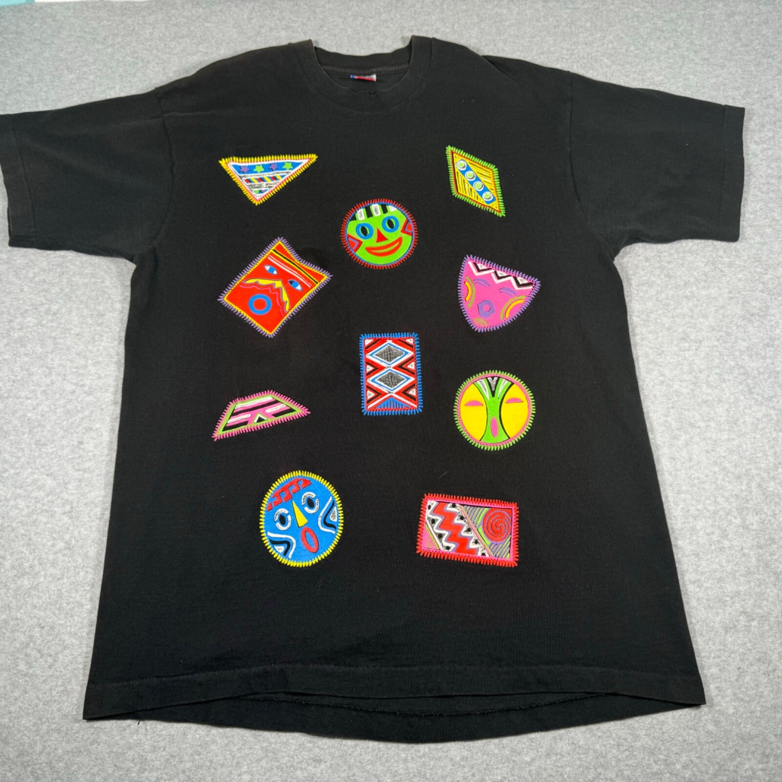 Vintage Shirt Adult Large Black Aztec Symbols Faces Single Stitch Mens 90s gallery