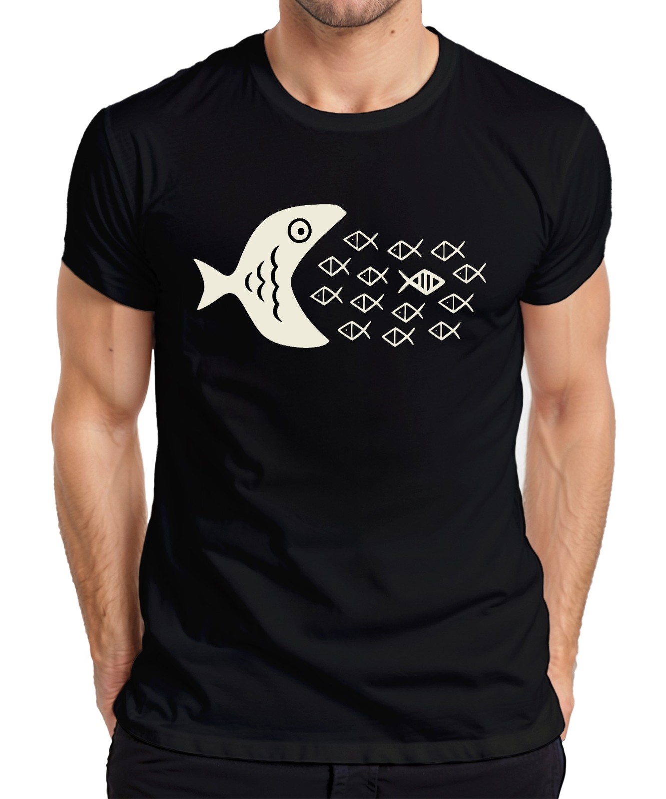 Big Fish Eats Small Fish School of Fish Sea Ocean Maritime Mens T-Shirt gallery