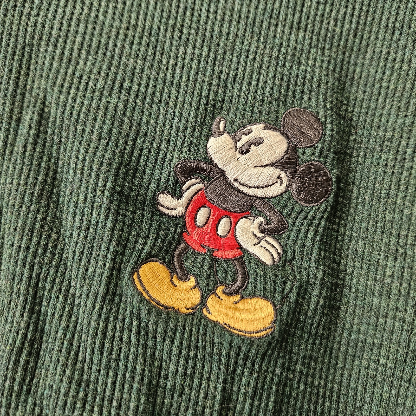 NWOT VINTAGE Disney Mickey Mouse Embroidered Thermal Henley Shirt Large L Green gallery