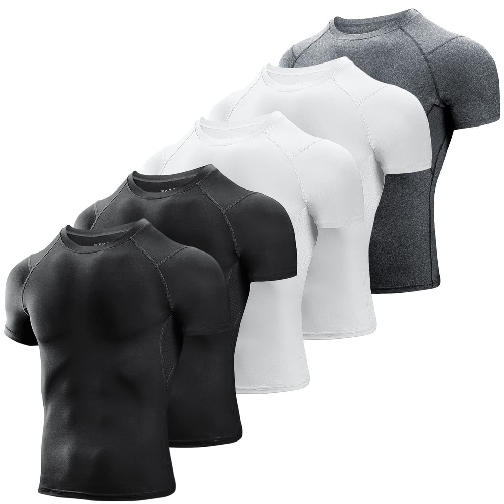 Men’s Compression Shirts 3/5 Pack, Short Sleeve Athletic Compression Tops Coo…