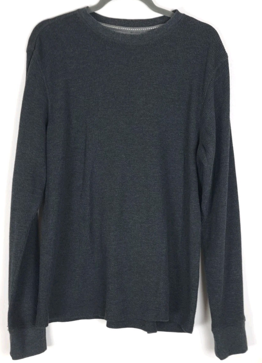Members Mark Thermal Top Waffle Knit Mens L Black Heather Soft Wash Outdoor