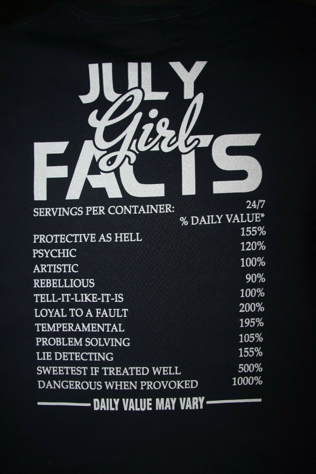 July Girl Facts- Daily Value May Vary- Long Sleeve T-Shirt Large, Blue gallery