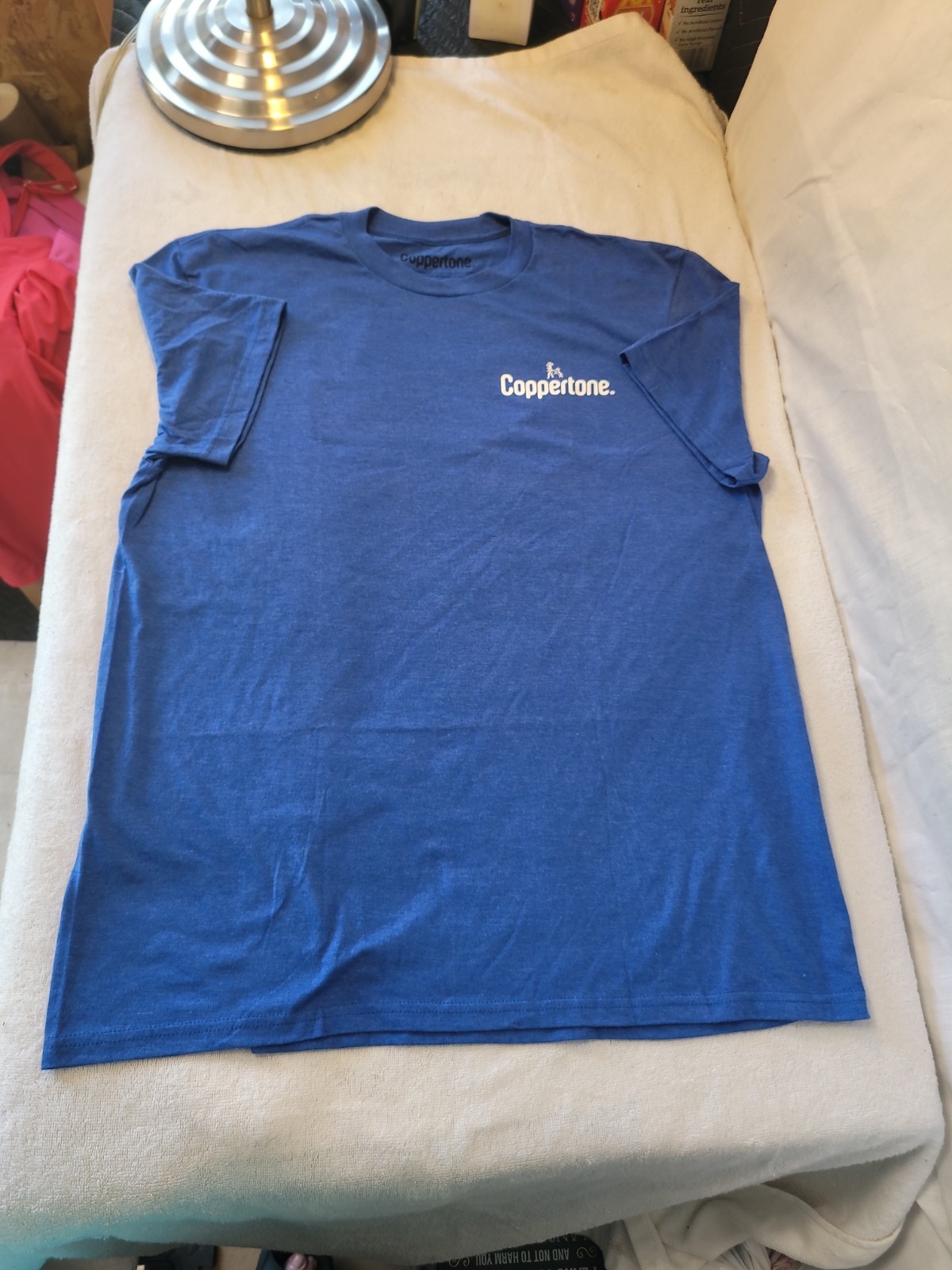 Coppertone Tshirt, Large,Iconic Logo,Blue/Yellow Beach Graphic,Cotton NNT,Unworn gallery