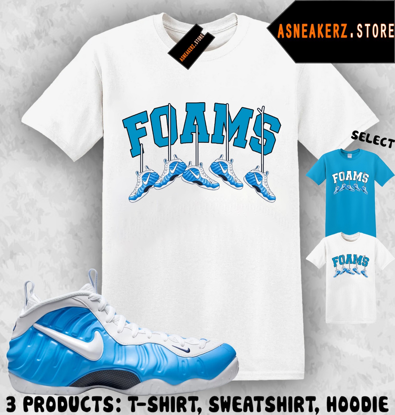 Shirt Matching Foamposite Pro University Blue Match Sneaker Shoe Hanging T-Shirt gallery