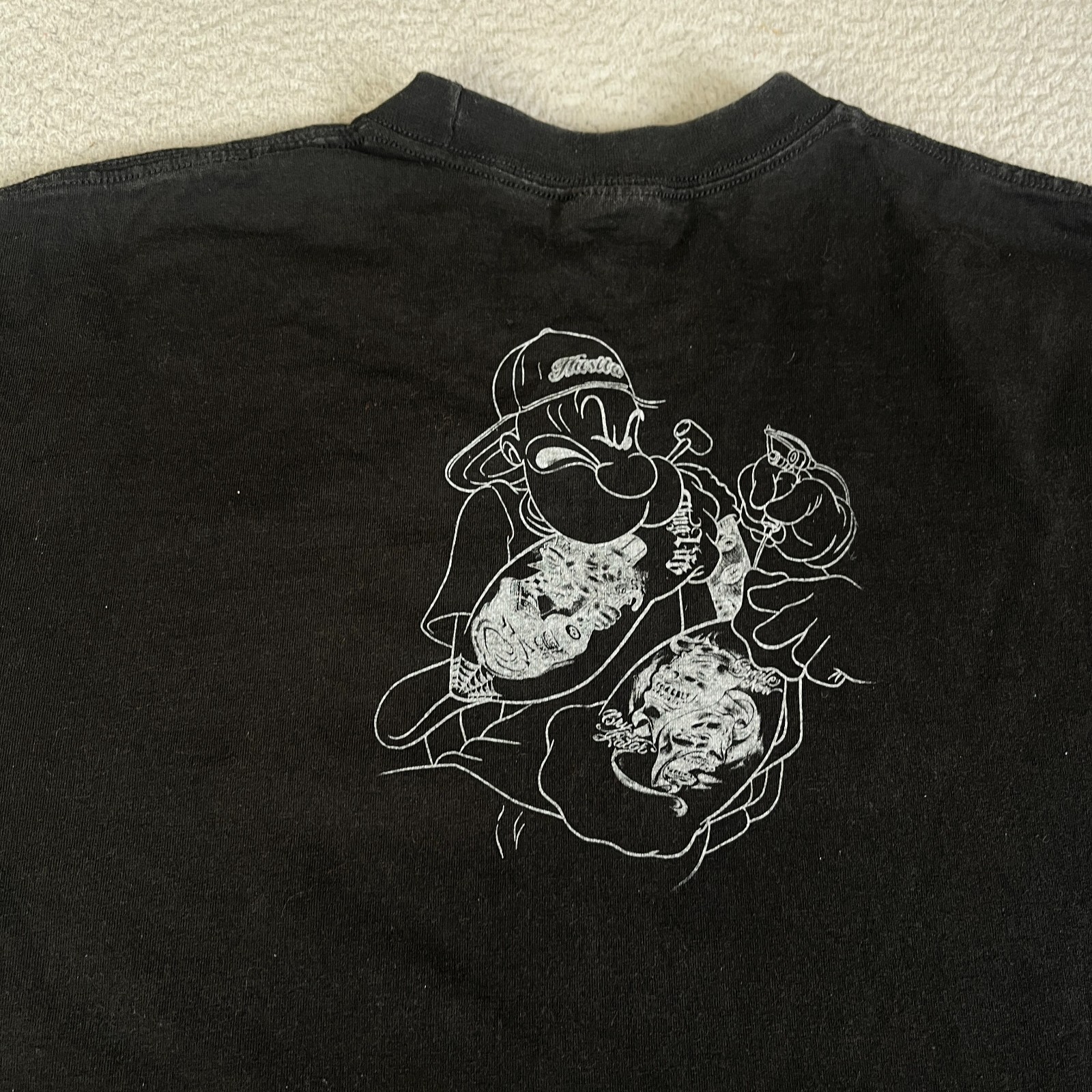 Vintage Tattoo Popeye T Shirt 2XL Black Y2K Bling Punk Emo Goth Grunge Gangster gallery