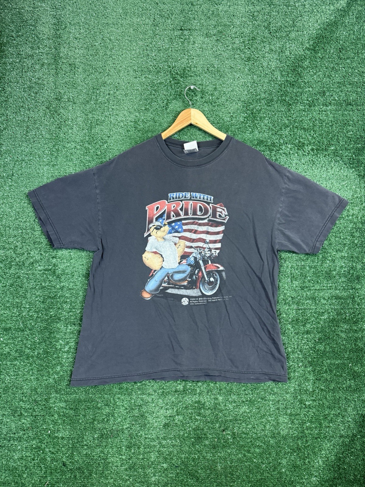 Vtg 90’s Y2K POPEYE Ride With PRIDE USA American FLAG MOTORCYCLE BIKER T Shirt