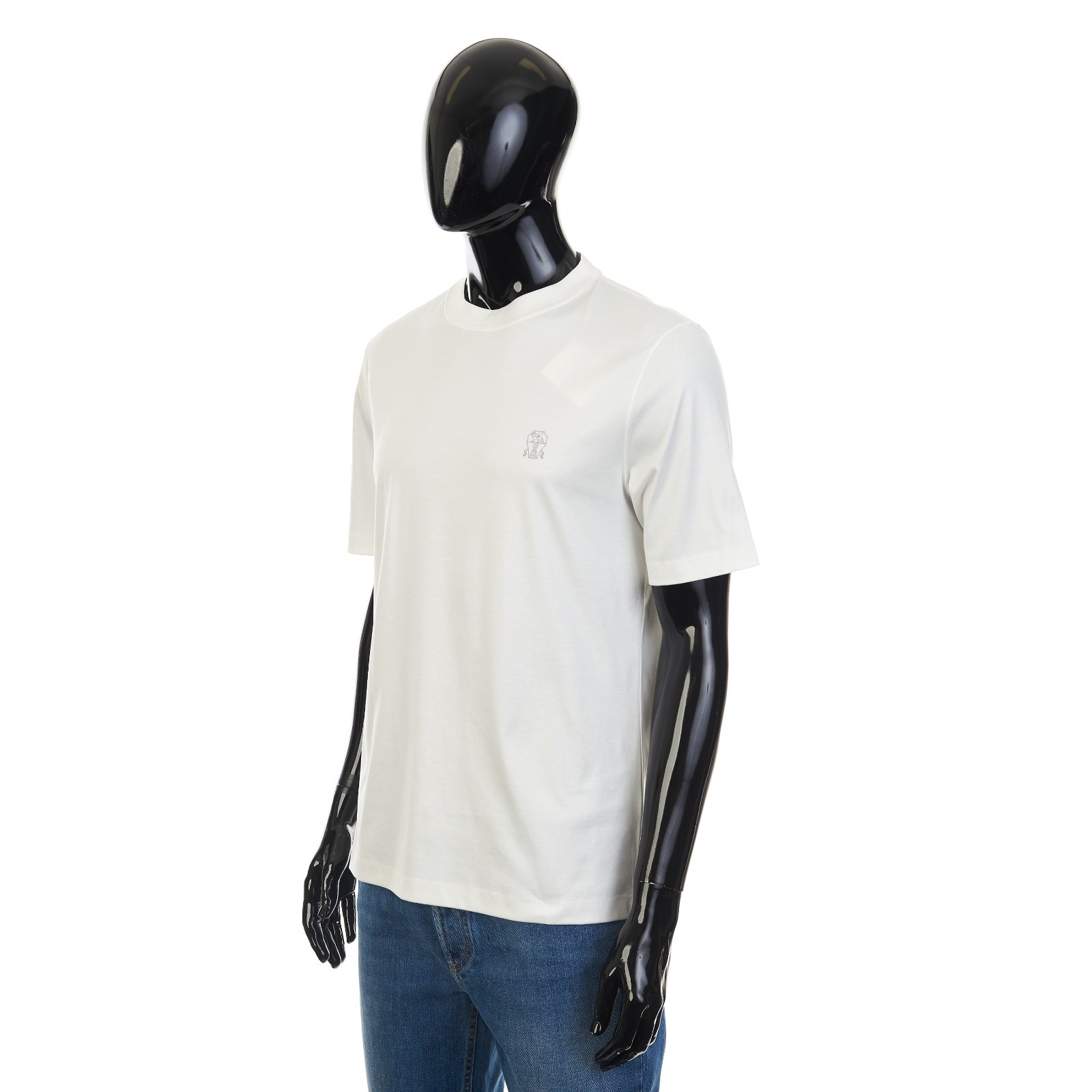 BRUNELLO CUCINELLI 650$ Crewneck Tshirt With Logo Print - White Cotton Jersey gallery