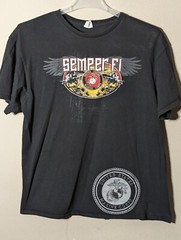 USMC US Marine Corps Semper Fi Logo Military Crest Black Graphic T-shirt Large