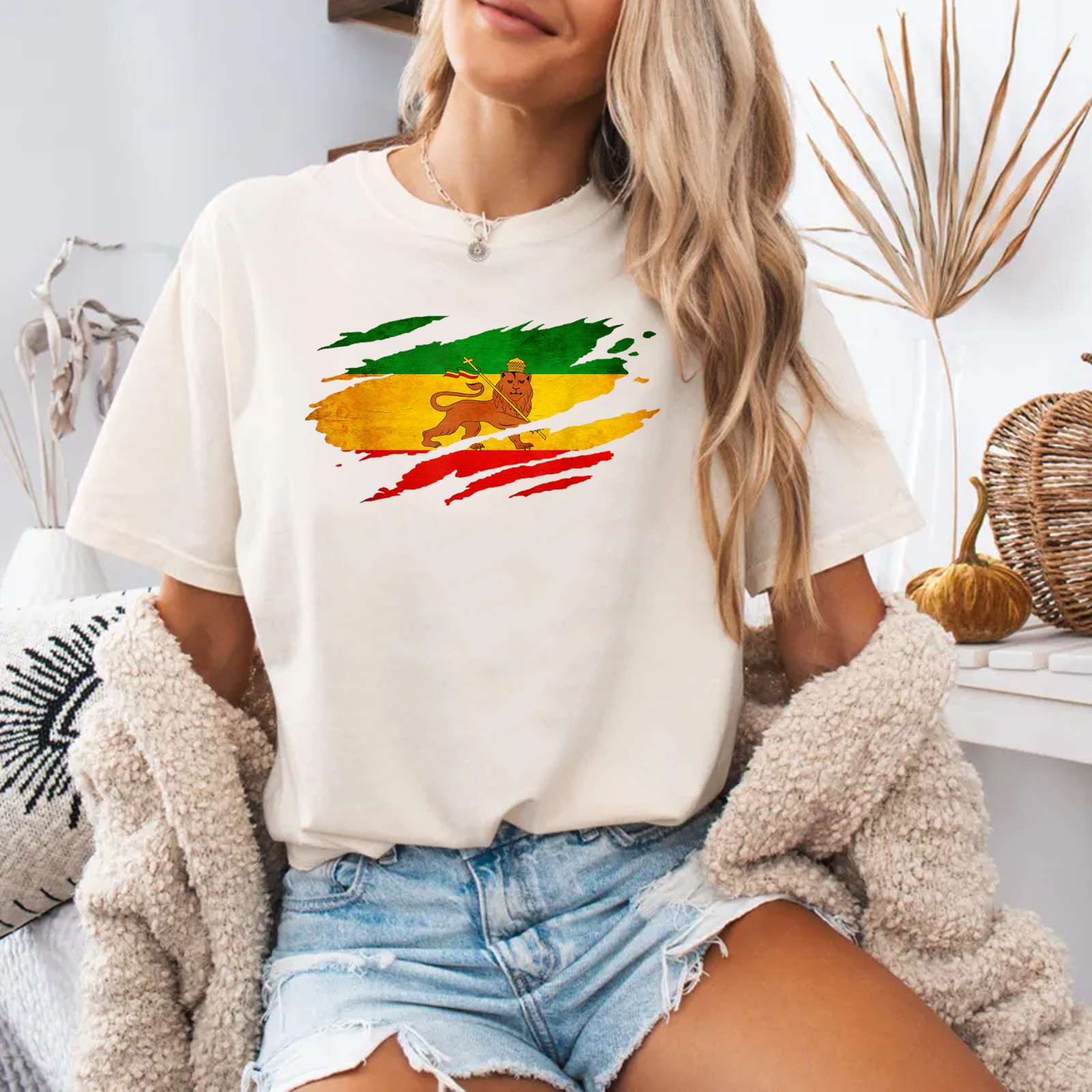 Vintage Old Ethiopia Flag Shirt Lion Judah Rasta Reggae T-Shirt gallery