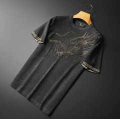 New Men Luxury Diamond Dragon Rhinestones Fashion Knitted T-Shirt