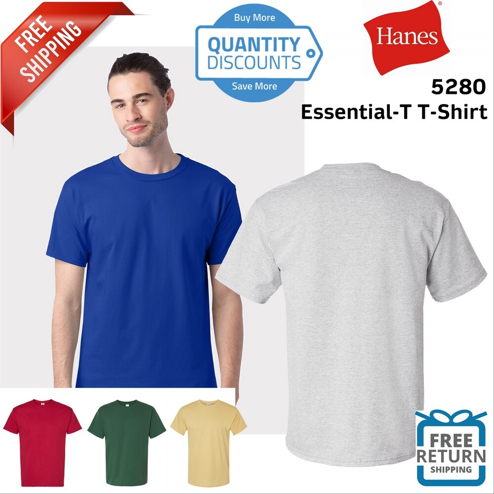Hanes Men Essential-T T-Shirt Short Sleeve Cotton Blank 5280b upto 6XL gallery