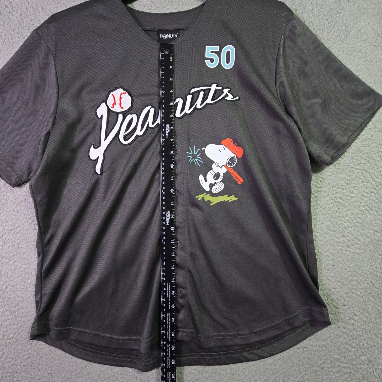 Peanuts® Snoopy Baseball Jersey shirt Mens Large Black Charlie Brown Button NWT gallery