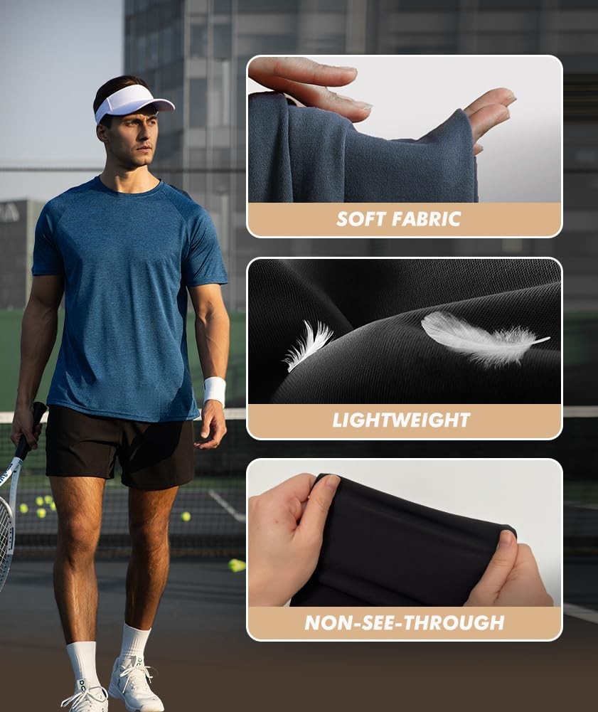 5 Pack Workout Shirts for Men-Quick Dry Black Gym Moisture Wicking Short Slee... gallery