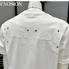 Men High Street Letter Patch Embroidered T-Shirt Rivet Heavy Weight Casual Tee
