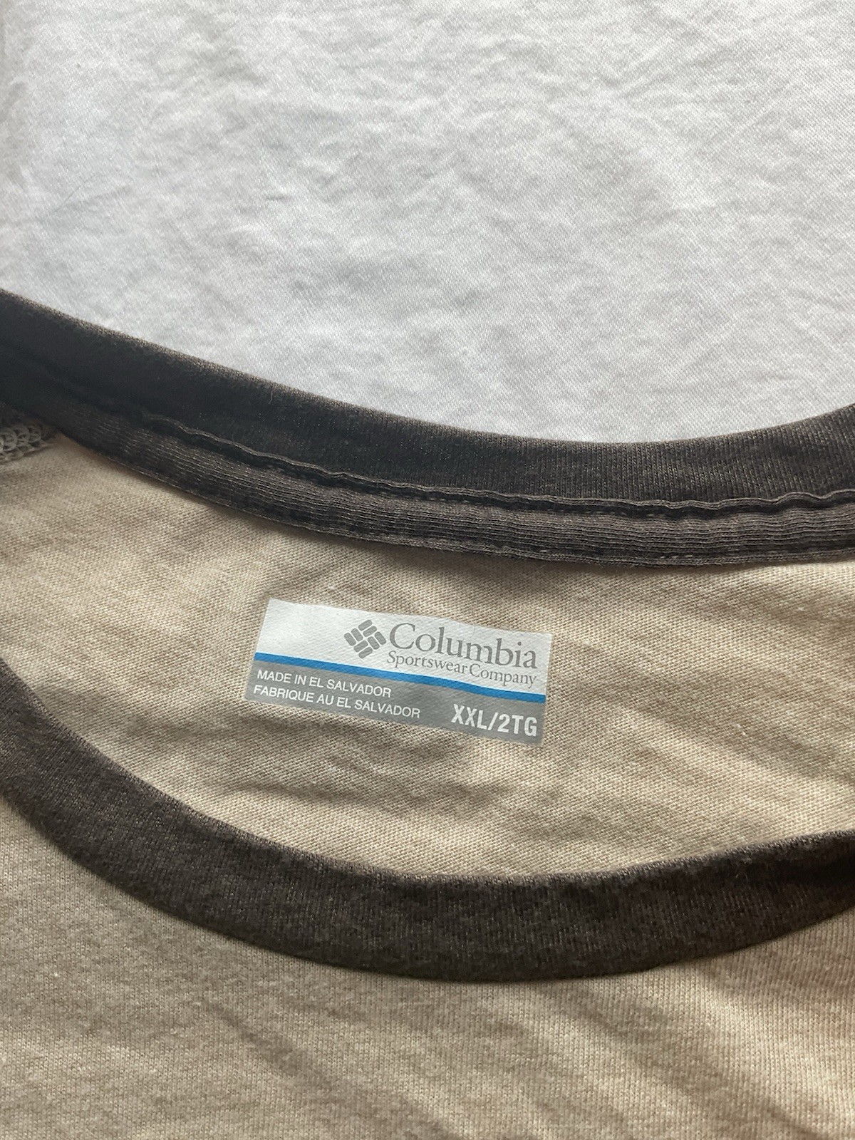 Columbia Beige Brown Colorblock Logo Cotton Knit Crew Neck T-Shirt Men 2XL gallery