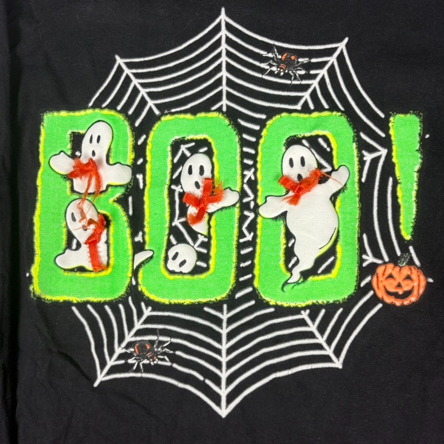Vintage 90s Halloween Black BOO Ghost Shirt L Glow Spider Web Long Sleeve Hanes gallery