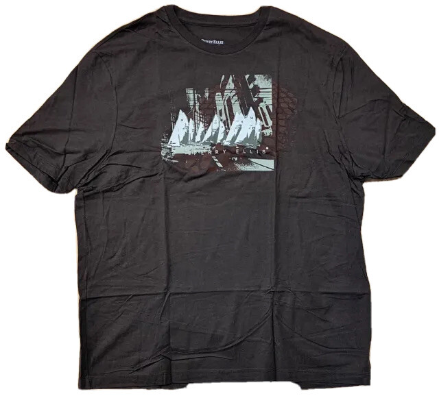 Perry Ellis Designer T-shirt Sailboats & Skyline 100% Cotton 2XL Brown Excellent gallery