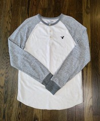 American Eagle Thermal Base Layer Men’s M Ivory Gray Logo Y2K NWOT Cotton Blend