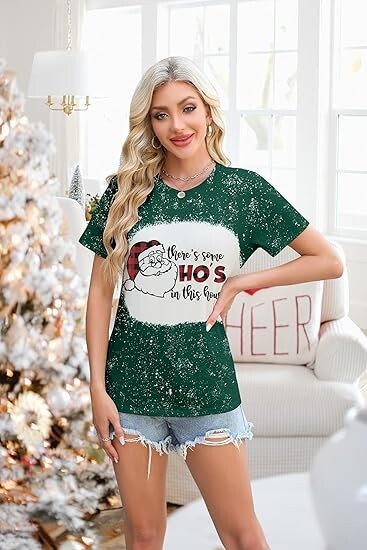 Christmas Shirts for Women There's Some Santa in This House Funny T-Shirts, XXL gallery