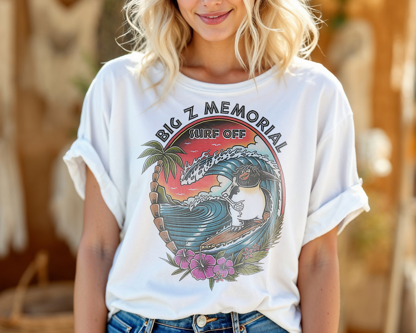Big Z Memorial Surf Off T-Shirt Surfing Penguin Graphic Tee Beach Ocean A87 gallery