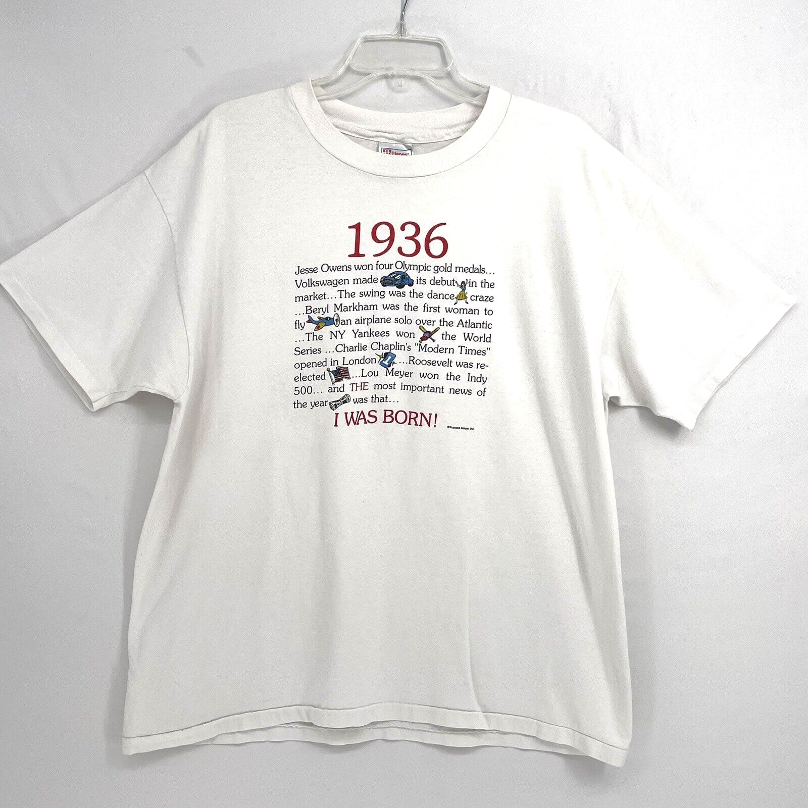 Vtg 90s Single Stitch T-Shirt I Was Born In 1936 Size XL News History Era USA