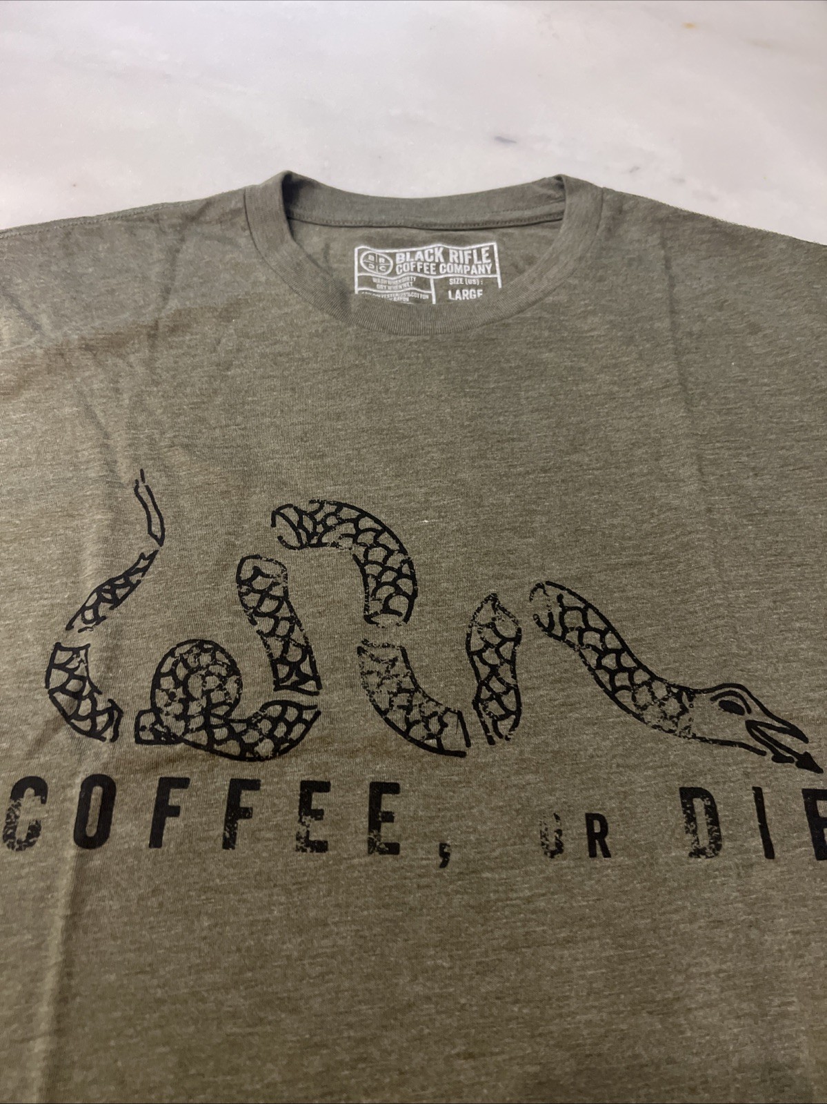 Black Rifle Coffee Company Coffee or Die T-Shirt Snake Military Green Size Large gallery