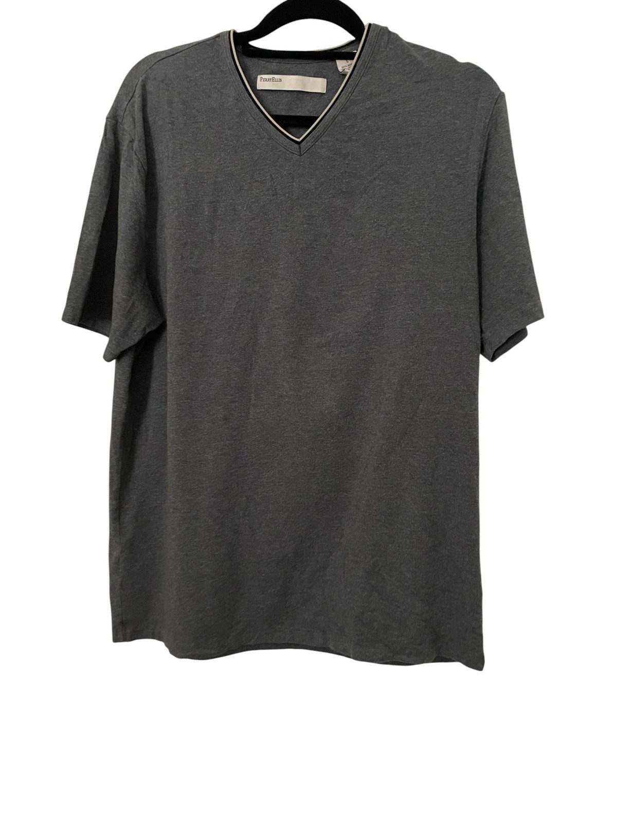 Perry Ellis Men’s Gray Modal V-Neck Drop Shoulder Short Sleeves T-Shirt Size Lg